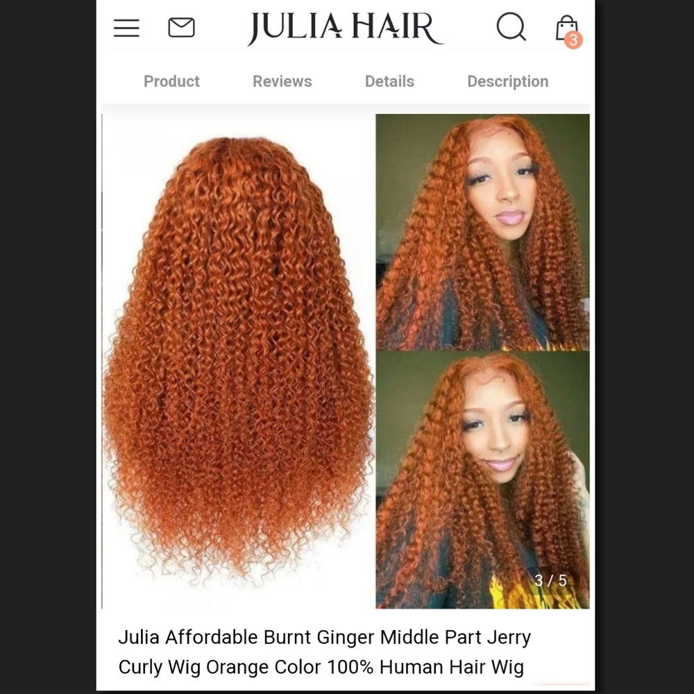 Gorgeous Ginger Colored Wig 18"